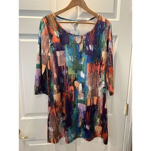 Adore Womens Size Large T-Shirt Dress Multicolor Keyhole Detail B9126-G